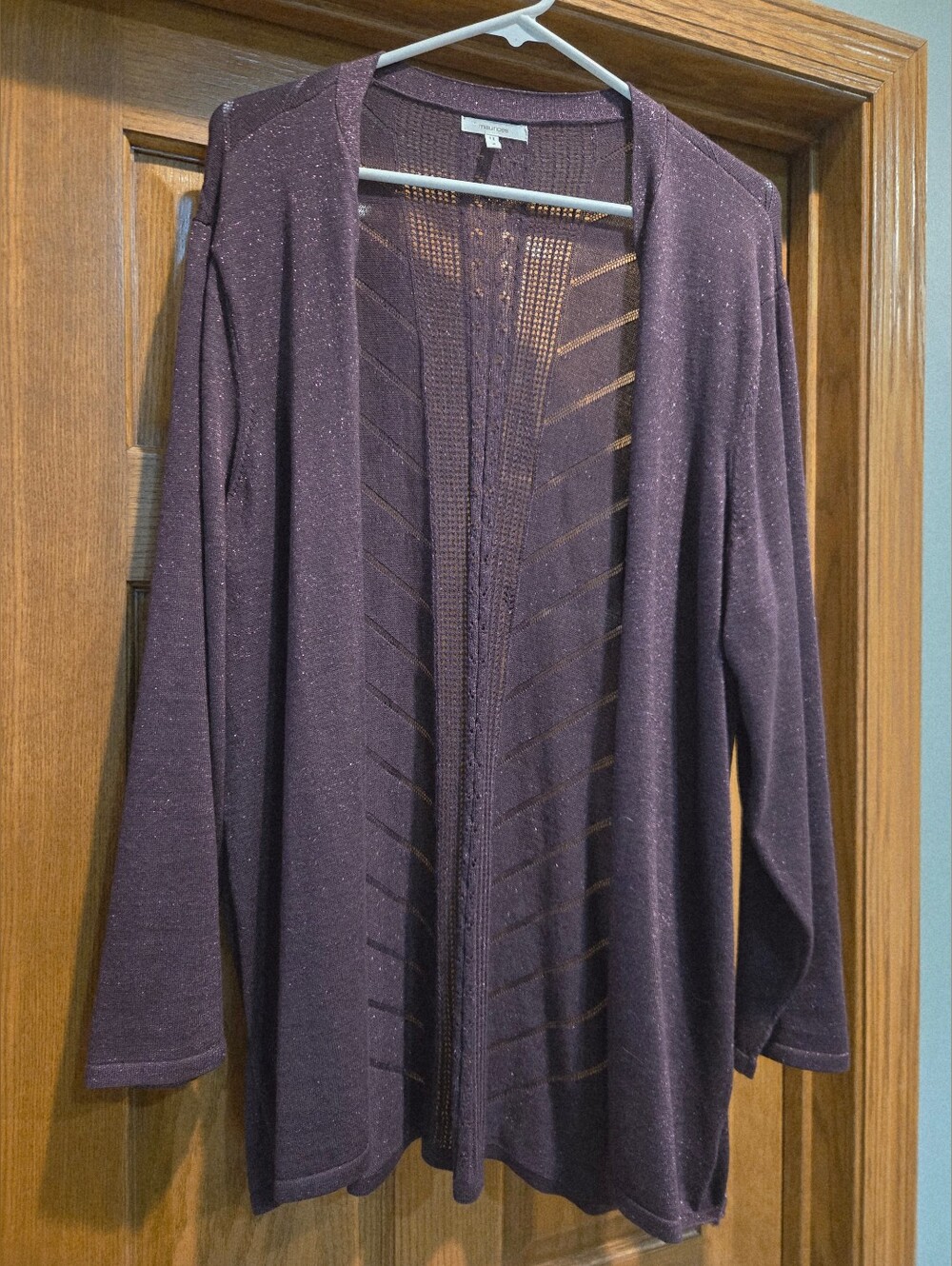 Maurices Plum Open-Front Glitter Knit Cardigan - Picture 12 of 15